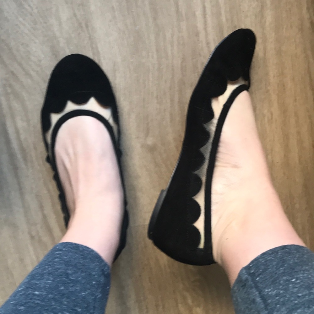 Luxury Rebel Black Suede Scallop Flats